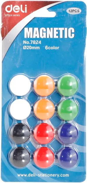 Deli Universal Whiteboard Magnets - E7824, 20 mm, 12 bucăți