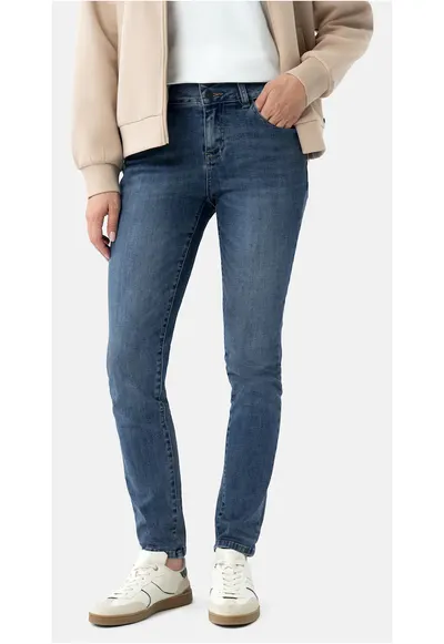 Blugi dama slim fit cu talie medie - cu 5 buzunare - D-Montana 16 - albastru - Albastru