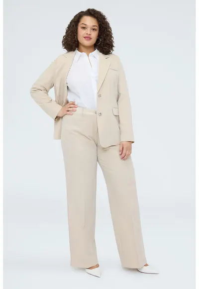 Pantaloni drepti cu pensa - Crem