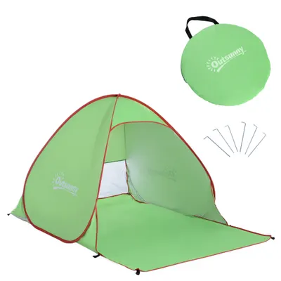 Outsunny Cort de Plajă Pop Up Anti Uv 30+ Și Geantă 200X150X119 cm Verde