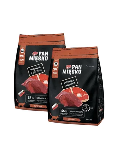 PAN MIĘSKO Sac de hrană pentru pisici, vită cu căprioară M 2x400 g