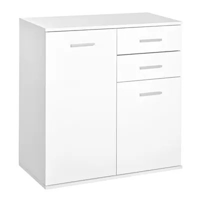Homcom Mobilier Comoda 2 Sertare 2 Usi cu Raft Reglabil din Lemn, Alb, 71x35x76cm