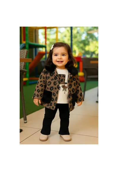 Palton elegant cu blanita - - Chic - Maro - Animal Print - pentru fetite - Maro/Animal print