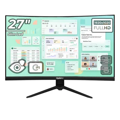 Monitor LED Office Pro Curbat 27 inch OptimX MT27Y-1, Full HD 1920x1020, VGA, HDMI, Slim, NoFrame, LED