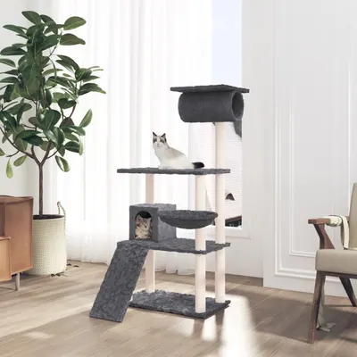 vidaXL Ansamblu de pisici, stâlpi din funie sisal, gri închis, 131 cm
