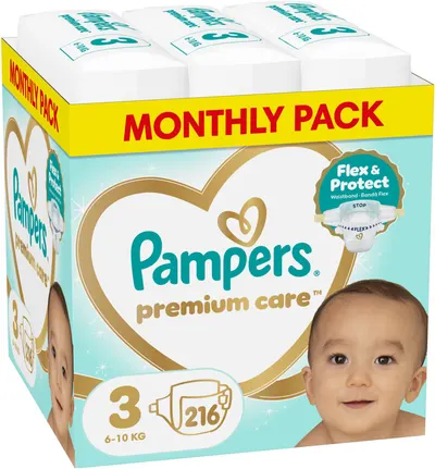 Scutece Pampers Premium Care - Mărimea 3, 6-10 kg, 216 buc