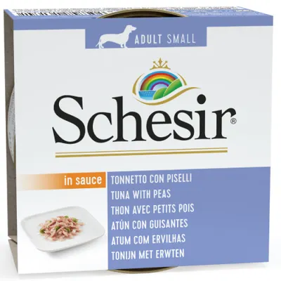 Hrana umeda pentru caini Schesir Adult Small Small, Ton si Mazare, Pachet 5 X 85g