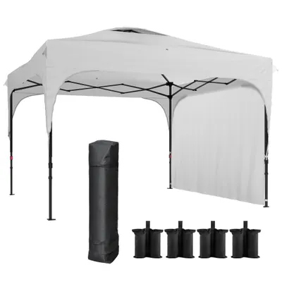 Pavilion exterior Outsunny 3x3m pliabil și reglabil pe 3 niveluri, alb