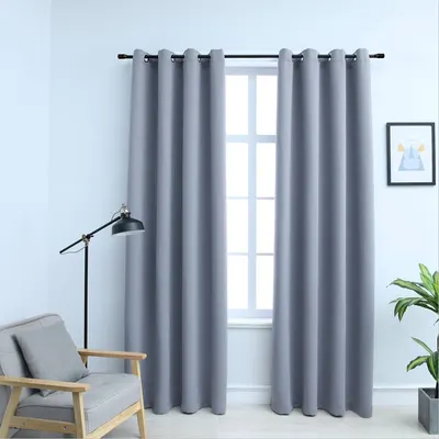 vidaXL Draperii opace cu inele metalice, 2 buc., gri, 140 x 175 cm