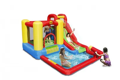 Saltea gonflabila JumpSplash cu piscina, tun cu apa, tobogan si spatiu de catarat