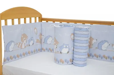 Set protectii patut Odette Blue din bumbac 50x100 cm