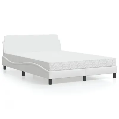 vidaXL Pat cu saltea, Dover, alb, 140x190 cm, piele ecologică