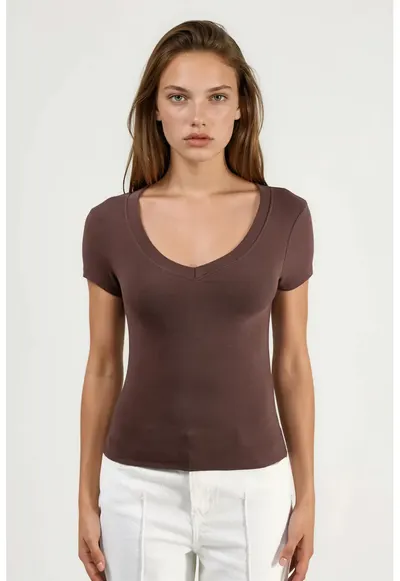 Tricou dama - elastic - maro - 95% bumbac