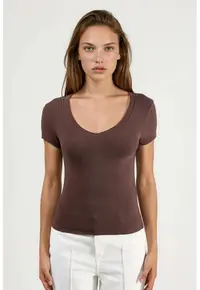 Tricou dama - elastic - maro - 95% bumbac