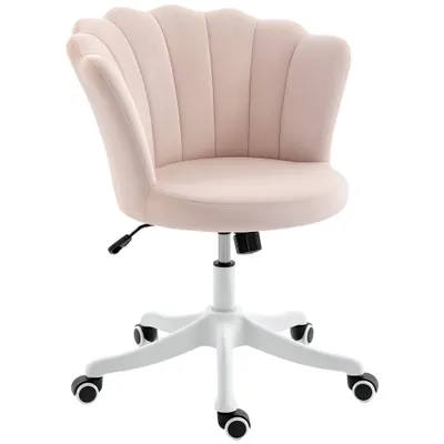 HOMCOM Scaun de birou din catifea, scaun pentru coafor cu spătar în formă de petală, înălțime reglabilă, 69 x 64 x 80-90 cm, roz | Aosom Romania