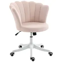 HOMCOM Scaun de birou din catifea, scaun pentru coafor cu spătar în formă de petală, înălțime reglabilă, 69 x 64 x 80-90 cm, roz | Aosom Romania