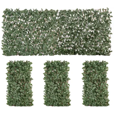 Outsunny Set de 4 garduri vii artificiale din iederă extensibile, panou paravan cu frunze din poliester şi ratan, 200 x 100 cm, Verde | Aosom Romania