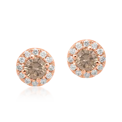 Cercei din aur roz cu diamante maro de 0.4ct si diamante transparente 0.14ct
