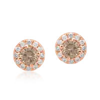 Cercei din aur roz cu diamante maro de 0.4ct si diamante transparente 0.14ct