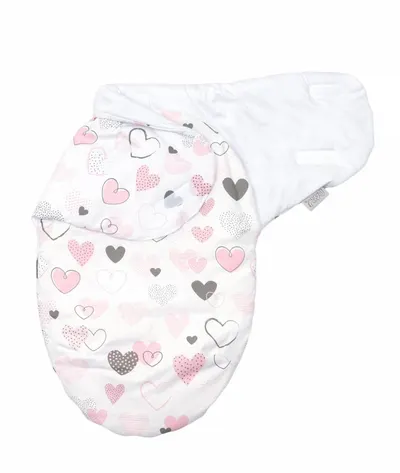 Sistem de infasare Amy Baby swaddle Inimioare bumbac 72x60 cm alb