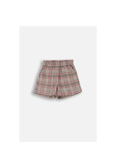 Pantaloni scurti in carouri - cu talie elastica - Gri - Multicolor