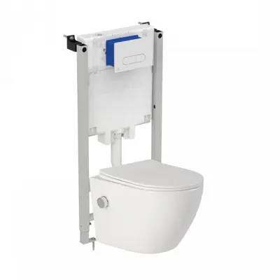 Set vas wc suspendat cu functie bideu, semirotund, rimless, baterie crom Foglia Oslo si rezervor incastrat Prosys cu set de fixare inclus si clapeta Oleas M1 alb lucios, Ideal Standard