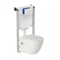 Set vas wc suspendat cu functie bideu, semirotund, rimless, baterie crom Foglia Oslo si rezervor incastrat Prosys cu set de fixare inclus si clapeta Oleas M1 alb lucios, Ideal Standard