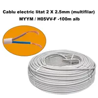 Cablu electric litat 2 X 2.5mm (multifilar) MYYM H05VV-F, Rola 100 metri, alb Engros