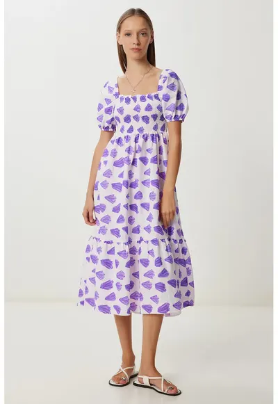 Rochie midi - Happiness Istanbul - imprimeu abstract - poliester-bumbacfewqg