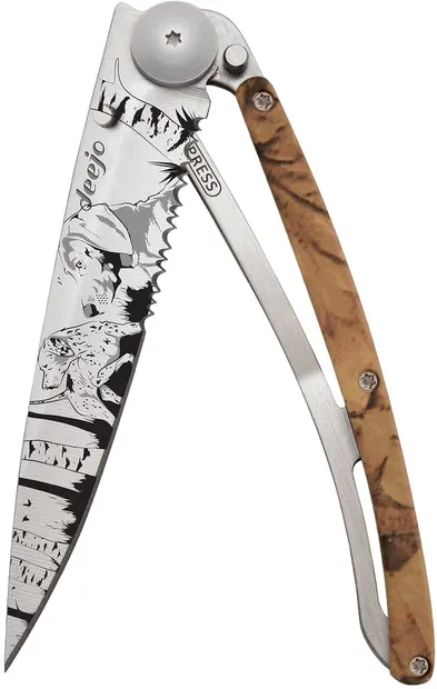 Cuțit de buzunar Deejo Brown Camo - Hunting Day, Serrated, 37 g