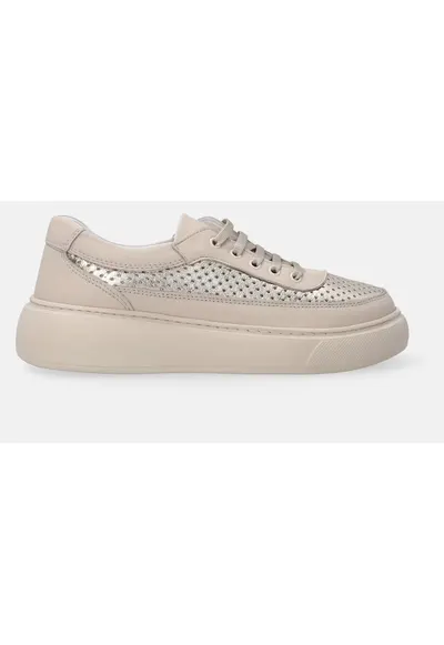Pantofi sport wedge de piele cu profil jos si model perforat