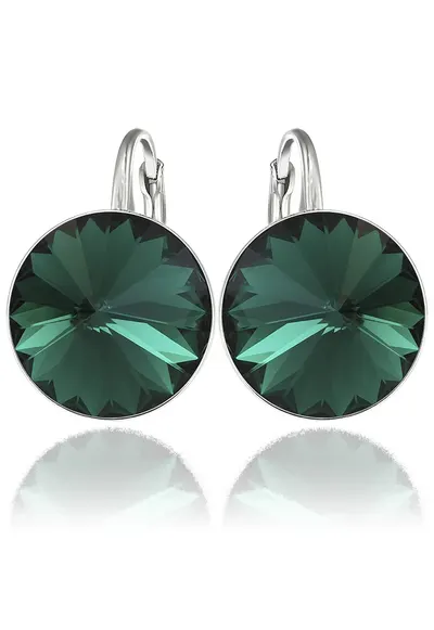 Cercei Argint 925 placat cu rodiu cu cristale Swarovski® Rivoli 14mm - Verde inchis