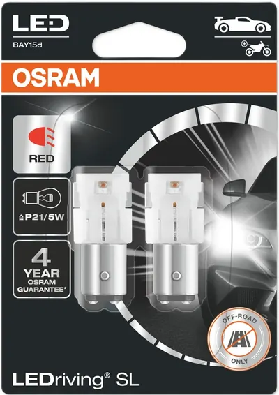 Becuri auto LED Osram - LEDriving, SL, Red, P21/5W, 1.7W, 2 bucăți, roșii