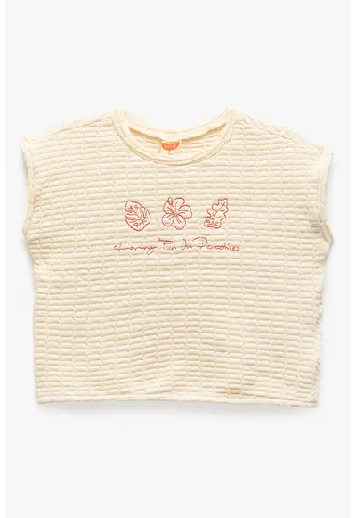 Tricou texturat cu broderie - Coral/Galben pal