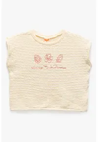 Tricou texturat cu broderie - Coral/Galben pal