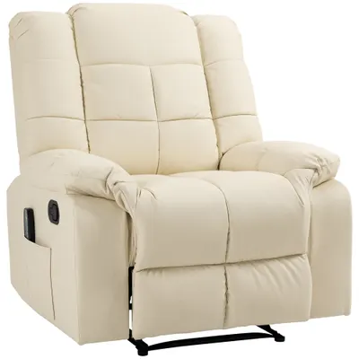 HOMCOM Fotoliu de Masaj Reclinabil Manual 165° cu 8 Puncte de Masaj și Suport pentru Picioare, Fotoliu Relax Tapițat cu Telecomandă, Buzunare Laterale, din Piele PU, Max 160kg, pentru Casă sau Birou, Crem | Aosom Romania
