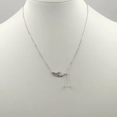 Set colier cu lant din argint 925 si pandant doua inimi si perla fina
