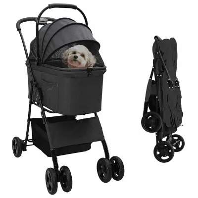 vidaXL Carucior pentru Pisici Pliante Negru 81 x 47 x 99 cm Poliester