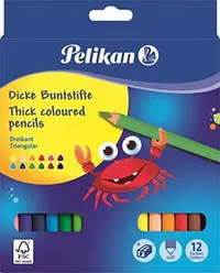 Un set de creioane triunghiulare colorate Pelikan – Jumbo, 12 culori