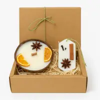 Set cadou Crăciun – lumânare din ceară de soia în bol de nucă de cocos & odorizant pentru dulap - Măr copt & Scorțișoară
