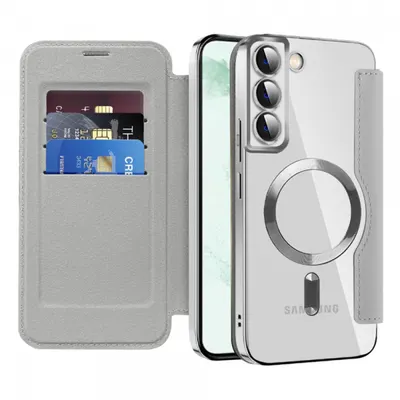 Husa MagSafe pentru Samsung Galaxy S22+ 5G S906, Techsuit, SmartMag Book, Gri