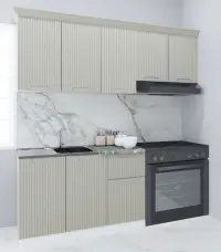 Set bucatarie SPACE 180 cm, 5 corpuri, blat termorezistent, fronturi MDF, crem