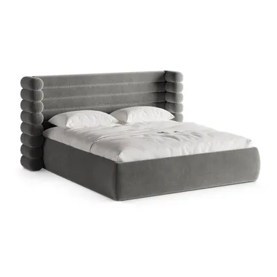 Pat matrimonial gri tapițat cu spațiu de depozitare cu somieră 180x200 cm Mount – Micadoni