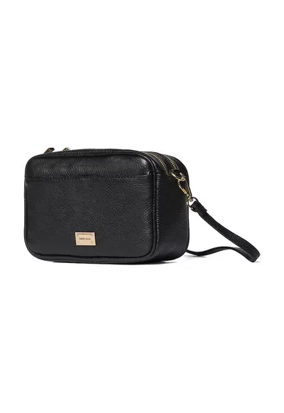 Geanta crossbody de piele cu bareta textila Seraphina Prime - Negru