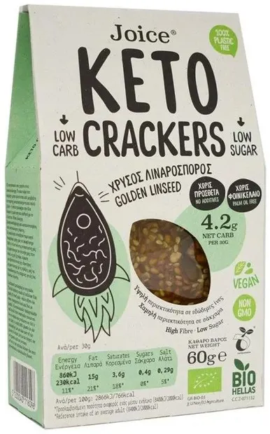 Keto crackers cu semințe de in aurii, 60 g, Joice