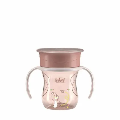 Canuta 360, Chicco, Perfect Cup, Anti-Scurgere, Manere ergonomice, Detasabile, Capacitate 200 ml, Compatibila cu masina de spalat vase, Fara BPA, 12 luni+, Roz