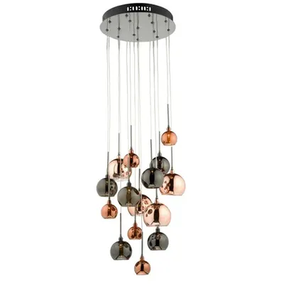 Lampa suspendata Aurelia 15lt Cluster Pendant Black Chrome & Copper/Bronze Glass