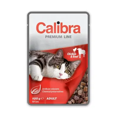 Hrana umeda pisici, Calibra Cat Pouch Premium Adult Beef & Chicken, 100 g
