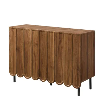 Comodă cu uși ondulate, spațiu de depozitare pentru living, hol & sufragerie, 120x35x80 cm, Maro