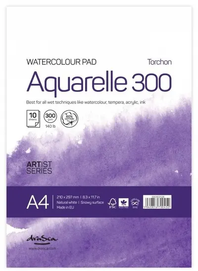 Caiet de schite pentru vopsele acuarele Drasca Watercolour pad - A4, 10 file